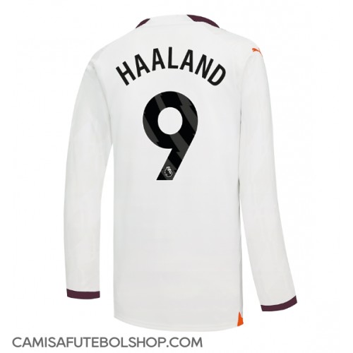 Camisa de time de futebol Manchester City Erling Haaland #9 Replicas 2º Equipamento 2023-24 Manga Comprida